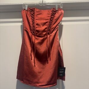 Lulus Satin Lace Up Strapless Mini Dress